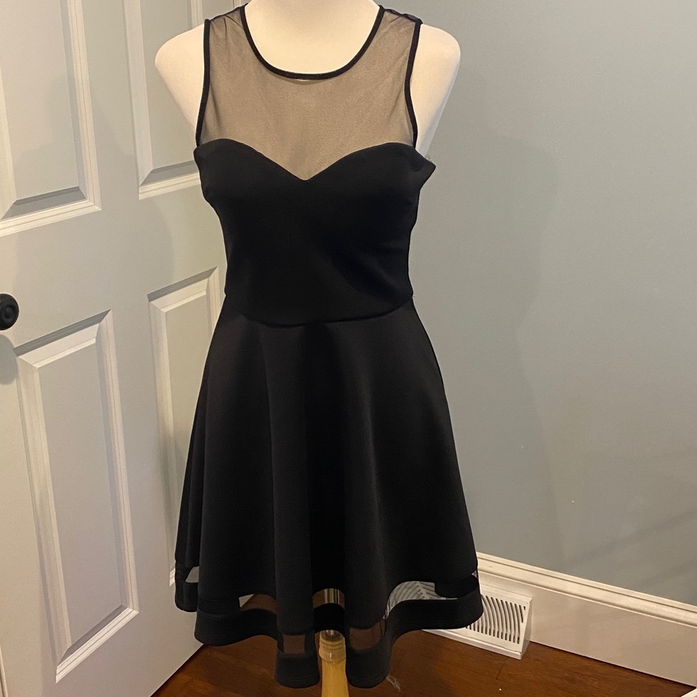 Juniors Black Cocktail Dress with Mesh Detail